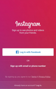 Instagram login page